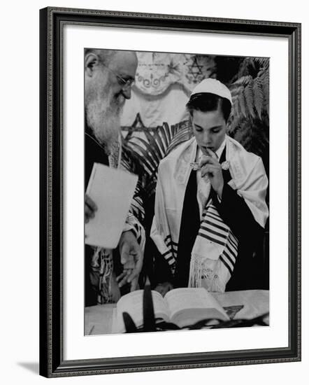 Carl Jay Bodek with Rabbi David S. Novoseller Reciting from the Prayer Book-Lisa Larsen-Framed Photographic Print