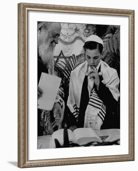 Carl Jay Bodek with Rabbi David S. Novoseller Reciting from the Prayer Book-Lisa Larsen-Framed Photographic Print