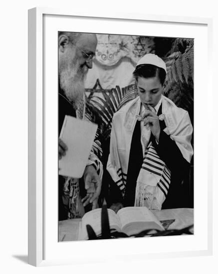 Carl Jay Bodek with Rabbi David S. Novoseller Reciting from the Prayer Book-Lisa Larsen-Framed Photographic Print