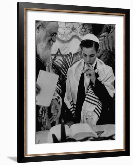 Carl Jay Bodek with Rabbi David S. Novoseller Reciting from the Prayer Book-Lisa Larsen-Framed Photographic Print