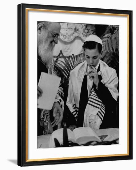 Carl Jay Bodek with Rabbi David S. Novoseller Reciting from the Prayer Book-Lisa Larsen-Framed Photographic Print