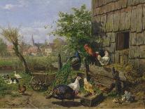 Rooster with Hens and Chicks-Carl Jutz-Giclee Print