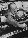 Author Vladimir Nabokov Writing in His Car. He Likes to Work in the Car, Writing on Index Cards-Carl Mydans-Premium Photographic Print