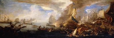 A Sea Battle with Sardinian and Venetian Warships and Sardinian and Egyptian(?) Galleys-Carlevarijs Luca-Framed Premier Image Canvas