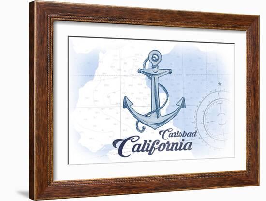 Carlsbad, California - Anchor - Blue - Coastal Icon-Lantern Press-Framed Art Print