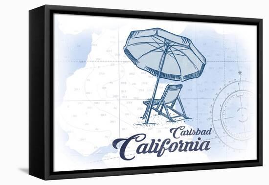 Carlsbad, California - Beach Chair and Umbrella - Blue - Coastal Icon-Lantern Press-Framed Stretched Canvas