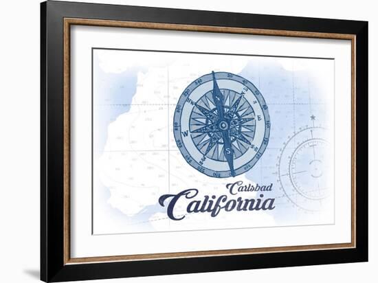 Carlsbad, California - Compass - Blue - Coastal Icon-Lantern Press-Framed Art Print