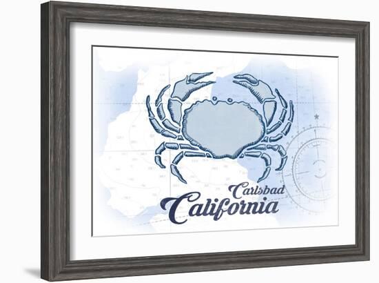 Carlsbad, California - Crab - Blue - Coastal Icon-Lantern Press-Framed Art Print