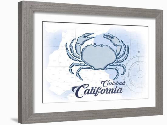 Carlsbad, California - Crab - Blue - Coastal Icon-Lantern Press-Framed Art Print