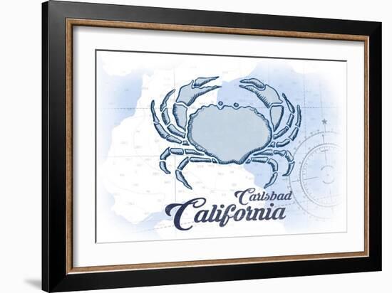 Carlsbad, California - Crab - Blue - Coastal Icon-Lantern Press-Framed Art Print