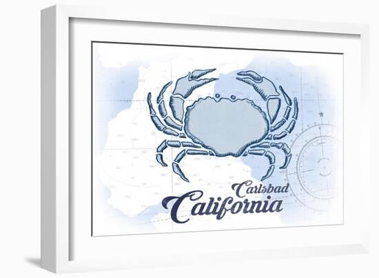 Carlsbad, California - Crab - Blue - Coastal Icon-Lantern Press-Framed Art Print