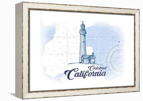 Carlsbad, California - Lighthouse - Blue - Coastal Icon-Lantern Press-Framed Stretched Canvas