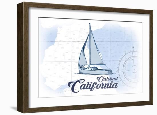 Carlsbad, California - Sailboat - Blue - Coastal Icon-Lantern Press-Framed Art Print