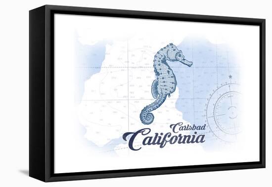 Carlsbad, California - Seahorse - Blue - Coastal Icon-Lantern Press-Framed Stretched Canvas