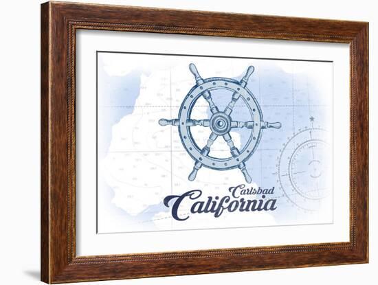 Carlsbad, California - Ship Wheel - Blue - Coastal Icon-Lantern Press-Framed Art Print