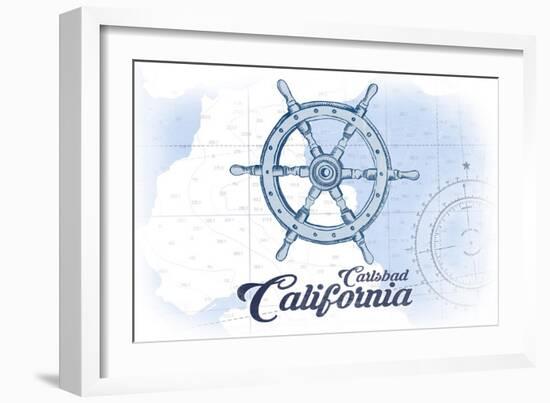 Carlsbad, California - Ship Wheel - Blue - Coastal Icon-Lantern Press-Framed Art Print