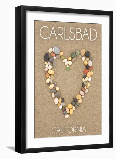 Carlsbad, California - Stone Heart on Sand-Lantern Press-Framed Art Print