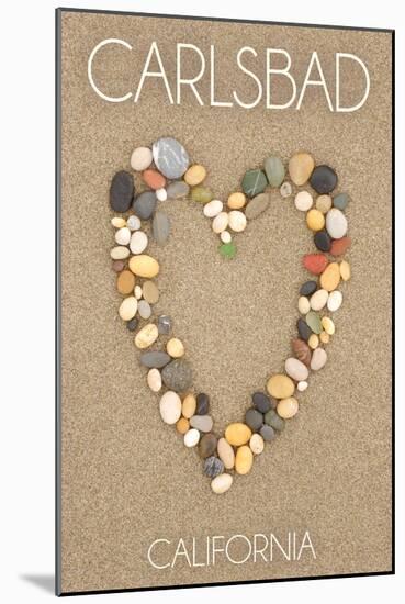 Carlsbad, California - Stone Heart on Sand-Lantern Press-Mounted Art Print