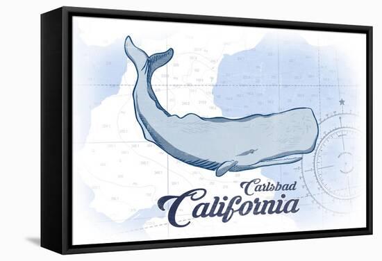 Carlsbad, California - Whale - Blue - Coastal Icon-Lantern Press-Framed Stretched Canvas