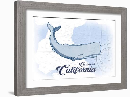 Carlsbad, California - Whale - Blue - Coastal Icon-Lantern Press-Framed Art Print