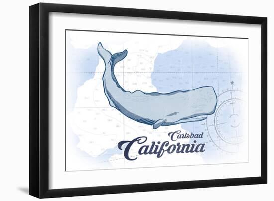 Carlsbad, California - Whale - Blue - Coastal Icon-Lantern Press-Framed Art Print