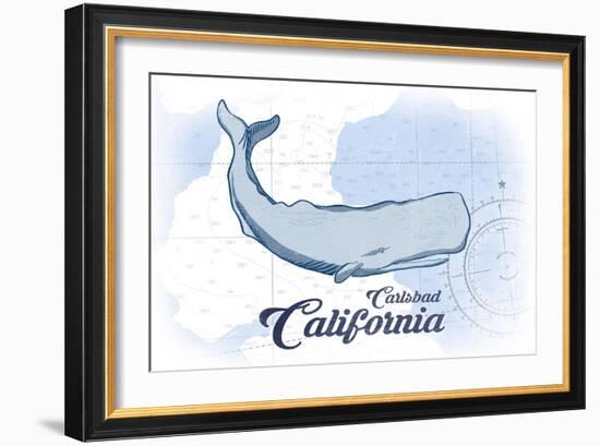 Carlsbad, California - Whale - Blue - Coastal Icon-Lantern Press-Framed Art Print