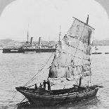 Chinese junk and British battleship in the harbour at Hong Kong, 1902-Carlton Harlow Graves-Photographic Print