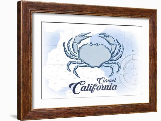 Carmel, California - Crab - Blue - Coastal Icon-Lantern Press-Framed Art Print