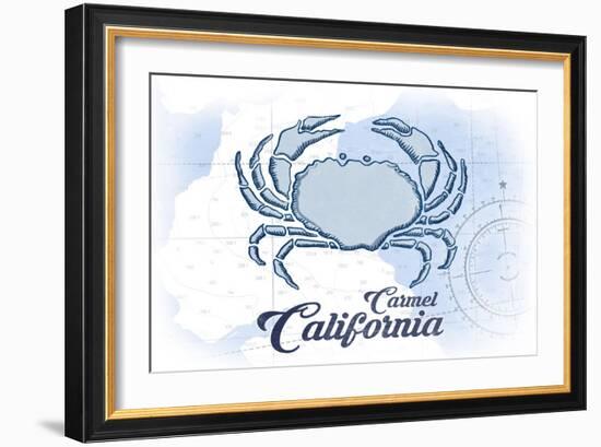 Carmel, California - Crab - Blue - Coastal Icon-Lantern Press-Framed Art Print