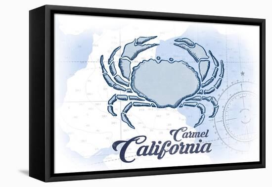 Carmel, California - Crab - Blue - Coastal Icon-Lantern Press-Framed Stretched Canvas