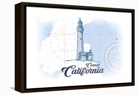 Carmel, California - Lighthouse - Blue - Coastal Icon-Lantern Press-Framed Stretched Canvas
