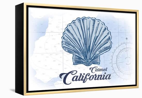 Carmel, California - Scallop Shell - Blue - Coastal Icon-Lantern Press-Framed Stretched Canvas