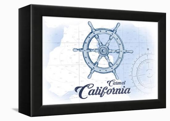 Carmel, California - Ship Wheel - Blue - Coastal Icon-Lantern Press-Framed Stretched Canvas