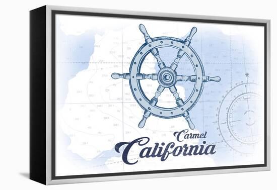 Carmel, California - Ship Wheel - Blue - Coastal Icon-Lantern Press-Framed Stretched Canvas