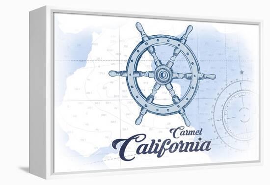 Carmel, California - Ship Wheel - Blue - Coastal Icon-Lantern Press-Framed Stretched Canvas