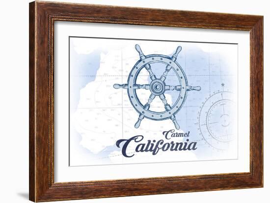 Carmel, California - Ship Wheel - Blue - Coastal Icon-Lantern Press-Framed Art Print