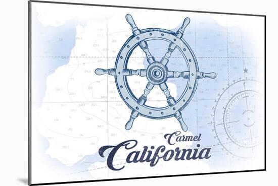 Carmel, California - Ship Wheel - Blue - Coastal Icon-Lantern Press-Mounted Art Print