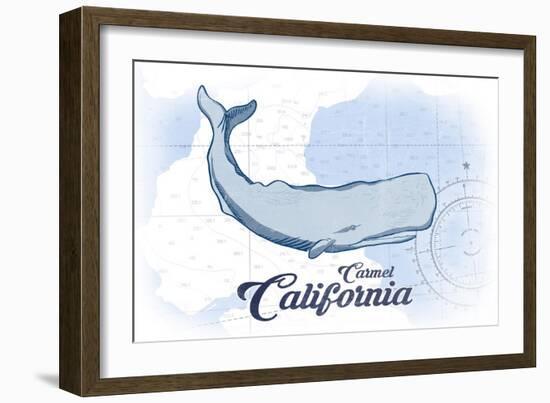 Carmel, California - Whale - Blue - Coastal Icon-Lantern Press-Framed Art Print