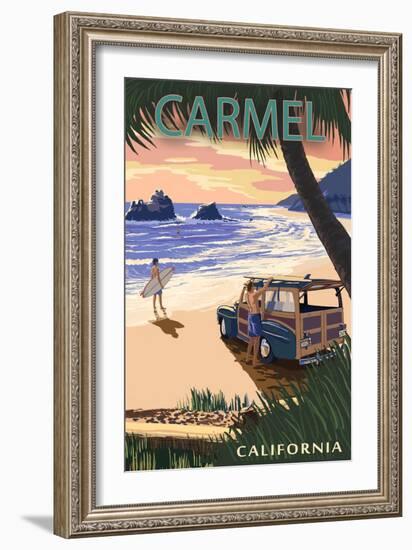 Carmel, California - Woody on the Beach-Lantern Press-Framed Art Print