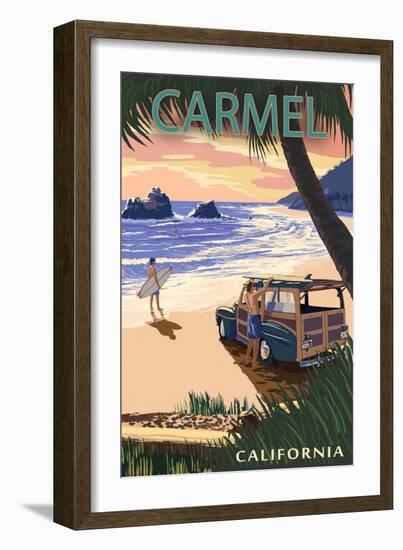 Carmel, California - Woody on the Beach-Lantern Press-Framed Art Print