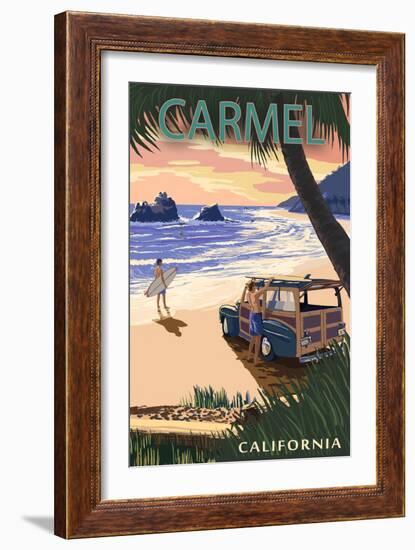 Carmel, California - Woody on the Beach-Lantern Press-Framed Art Print