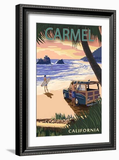 Carmel, California - Woody on the Beach-Lantern Press-Framed Art Print