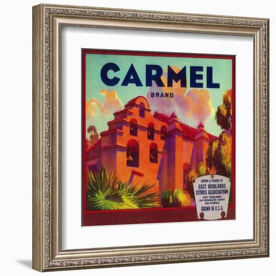 Carmel Orange Label - East Highlands, CA-Lantern Press-Framed Art Print