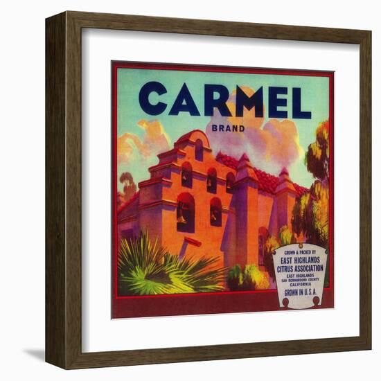 Carmel Orange Label - East Highlands, CA-Lantern Press-Framed Art Print