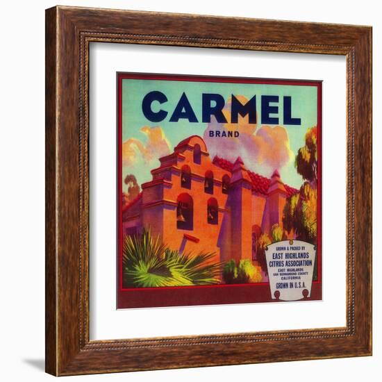 Carmel Orange Label - East Highlands, CA-Lantern Press-Framed Art Print