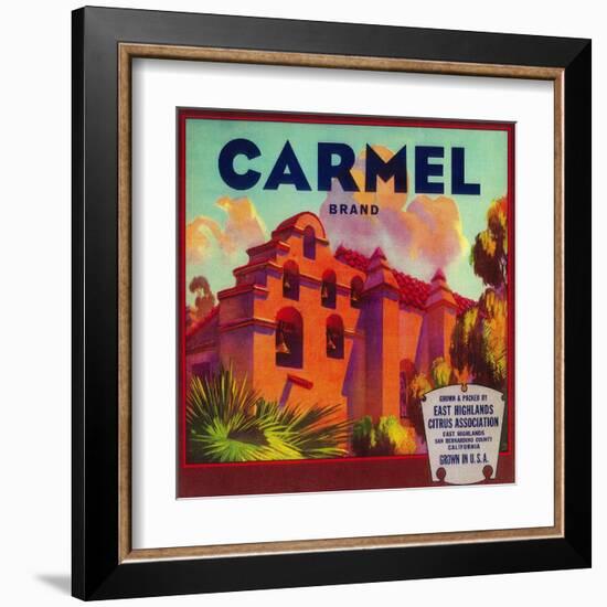 Carmel Orange Label - East Highlands, CA-Lantern Press-Framed Art Print