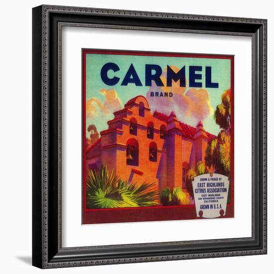 Carmel Orange Label - East Highlands, CA-Lantern Press-Framed Art Print