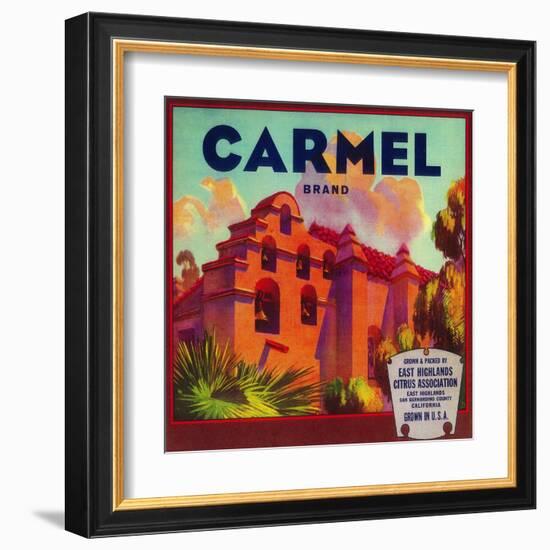 Carmel Orange Label - East Highlands, CA-Lantern Press-Framed Art Print