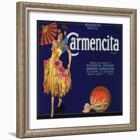 Carmencita Brand - Fullerton, California - Citrus Crate Label-Lantern Press-Framed Art Print