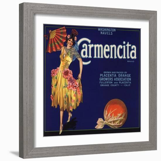 Carmencita Brand - Fullerton, California - Citrus Crate Label-Lantern Press-Framed Art Print